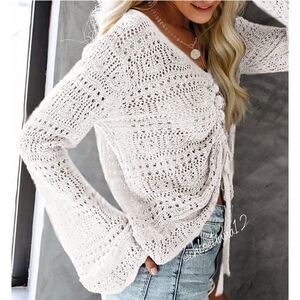 New Crochet Ruched Sweater Oversized